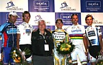 Andy Schleck, Kim Kirchen und Frank Schleck auf dem Siegerpodest der Gala Tour de France 2009